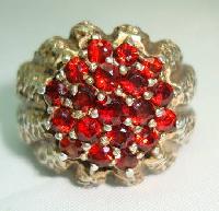 1960s Fab Sterling Silver Gilt Garnet Modernist Ring