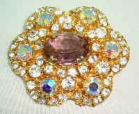 £38.00 - 1950s AMAZING AB & Purple Diamante Flower Shaped Brooch