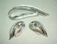 £32.00 - 60s Signed Sarah Cov Silver Openwork Swirl Design Brooch and Earrings 