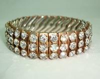 £32.00 - Vintage 50s Sparkling Wide 3 Row Expandable Diamante Goldtone Bracelet