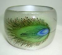 £35.00 - Wide Peacock Feather Print Lucite Cuff Bangle Statement Piece!