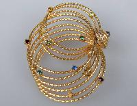 £22.00 - Vintage 50s Modernist Large Gold Swirl Multi Coloured Diamante Brooch
