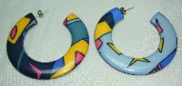 Vintage 80s Abstract Design Multicoloured Hoop Earrings