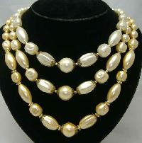 Vintage 1950s 3 Row Yellow Faux Pearl Bead Necklace WOW