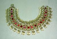 £56.00 - Vintage 50s Fab Lisner Red Diamante Wide Fancy Link Goldtone Bracelet 