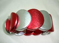 Eye Catching Wide Metallic Red and Silver Circle Stretch Bracelet Fab!