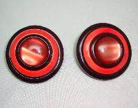 Vintage 60s Big & Bold Shades of Red Lucite Disc Clip On Earrings