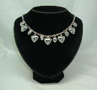 Vintage 50s Style Silver Heart Shaped Dangle Charm Necklace 