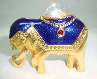£18.00 - Vintage 80s Blue Enamel & Crystal Gold Elephant Brooch