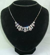 Vintage 50s Sparkling Diamante Paste Flower Drop Necklace on Chain Pretty