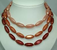 Vintage 50s 3 Row Pink Gold Faux Pearl Bead Necklace
