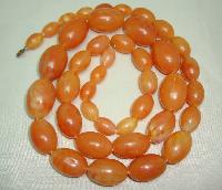 Vintage 70s Long Chunky Orange Lucite Marble Effect Bead Necklace Fab!