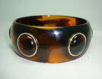 Vintage 80s Chunky Amber Brown Lucite Circles Cuff Bangle