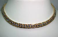 £35.00 - 1950s Fab Sapphire Blue Diamante Gold Collar Necklace 
