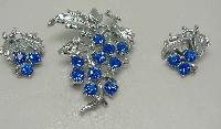 £20.00 - 1950s Blue Diamante Floral Silver Brooch & Earrings Set