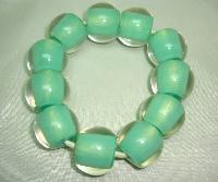 Unusual and Quirky Chunky Green and Clear Lucite Bead Stretch Bracelet