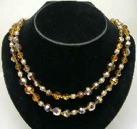 1950s 2 Row Citrine AB Glass & Faux Pearl Bead Necklace