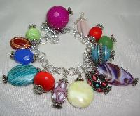 £50.00 - Fabulous One Off Design Multicoloured Glass and Lucite Charm Bracelet