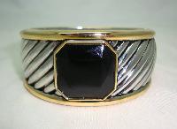 Fabulous Silver and Gold  Black Deco Design Heavy Cuff Clamper Bangle