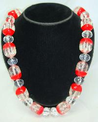1950s Style Chunky Lucite Confetti Clear & Red Necklace