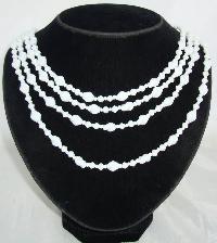 Vintage 50s Graduating Four Row White Glass Twist Bead Necklace WOW
