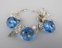Fab Chunky Blue Bead Crystal Glass Sparkling Diamante Charm Bracelet