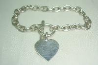 £30.00 - Fabulous Heavy Sterling Silver Heart Tag Charm Toggle Bracelet