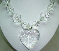 £31.00 - Fab Chunky Clear Lucite Acrylic Bead Necklace with Large Heart Pendant