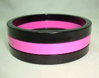 £19.00 - Vintage 80s Wide Black and Neon Pink Striped Lucite Plastic Bangle 