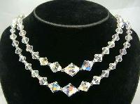 £36.00 - Vintage 1950s Two Row AB Crystal Glass Bead Necklace Diamante Clasp