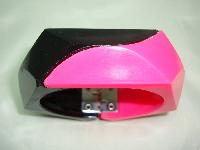 £15.00 - Vintage 80s Wide Neon Pink and Black Plastic Clamper Cuff Bangle