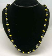 Vintage 50s Black & Yellow Glass Bead Diamante Necklace