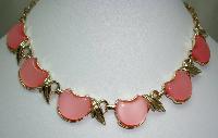 Vintage 50s Fab Pink Moonglow Lucite Fancy Link Gold Choker Necklace