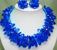 £128.00 - 1960s Amazing Wide AB Blue Lucite Cluster Bead Necklace and Earrings