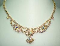 £35.00 - Vintage 50s Sparkling AB Rhinestone Diamante Cascade Drop Necklace
