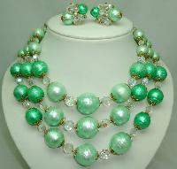 £200.00 - 50s Signed Vendome 3 Row Green Pearl  Crystal Necklace and Earrings 