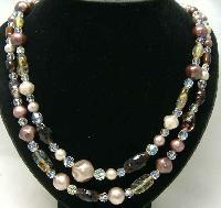 Vintage 50s 2 Row Faux Pearl & Art Glass Bead Necklace