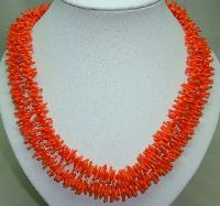 Vintage 60s Fab Long Bright Orange Lucite Plastic Coral Twig Necklace
