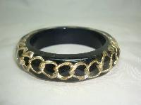 £20.00 - Stylish and Unusual Black and Clear Lucite Gold Chain Inset Bangle 