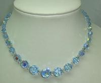 Vintage 50s Pretty Blue Sparkling AB Crystal Glass Bead Necklace