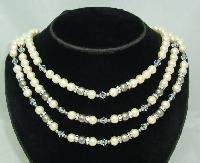 £18.00 - Vintage 50s 3 Row Faux Pearl & Diamante Bead Necklace