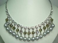 £36.00 - 50s Style Coast Faux Pearl Crystal and Diamante Drop Cascade Necklace