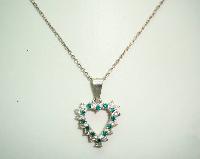 £24.00 - 1980s Sterling Silver Diamante Heart Pendant & Chain