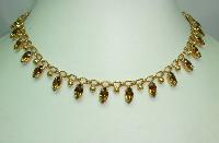 £31.00 - Vintage 50s Quality Amber Brown Marquis Diamante Drop Gold Necklace 