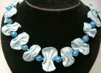 £18.00 - 1930s Bespoke Blue Wedding Cake Glass Bead Necklace 