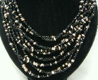 Vintage 50s Fab Black & Gold 9 Row Glass Bead Necklace