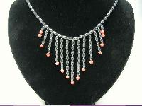 Vintage 80s Amazing Real Hematite & Coral Bead Bib Drop Necklace 