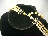 Vintage 1950s 3 Row Yellow Faux Pearl Bead Necklace WOW