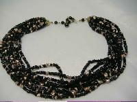 Vintage 50s Fab Black & Gold 9 Row Glass Bead Necklace