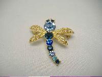 Vintage 80s Charming Blue Diamante Dragonfly Brooch WOW